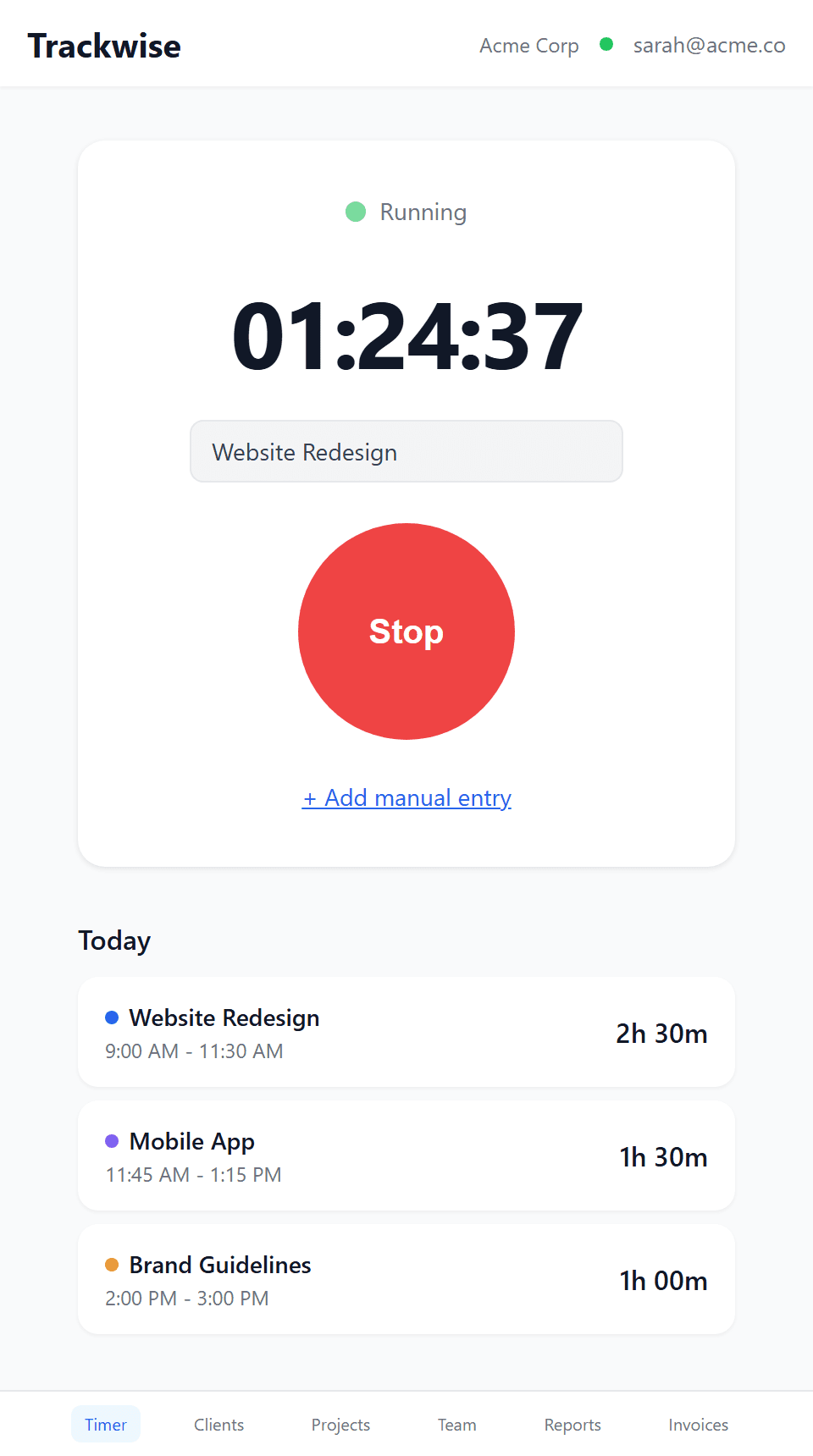 Trackwise timer interface